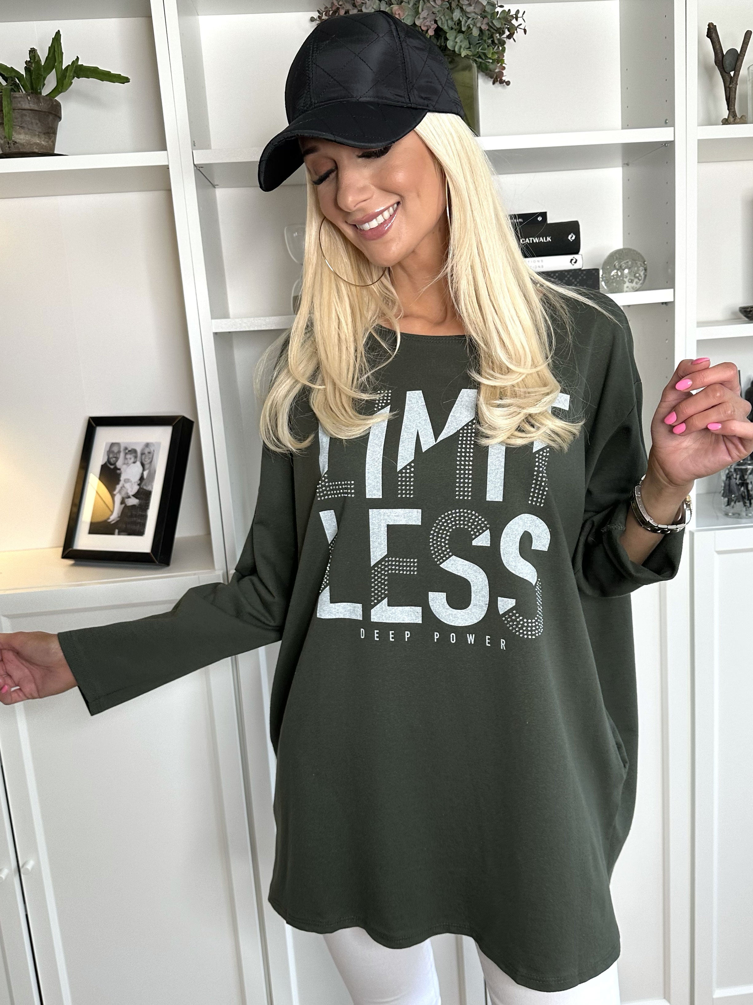 Limitless - Joggingbluse i bomuld med tekst og similisten